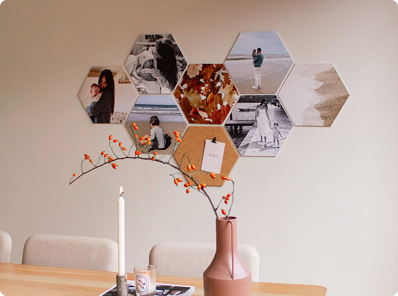 herfst collage eetkamer met hexagons
