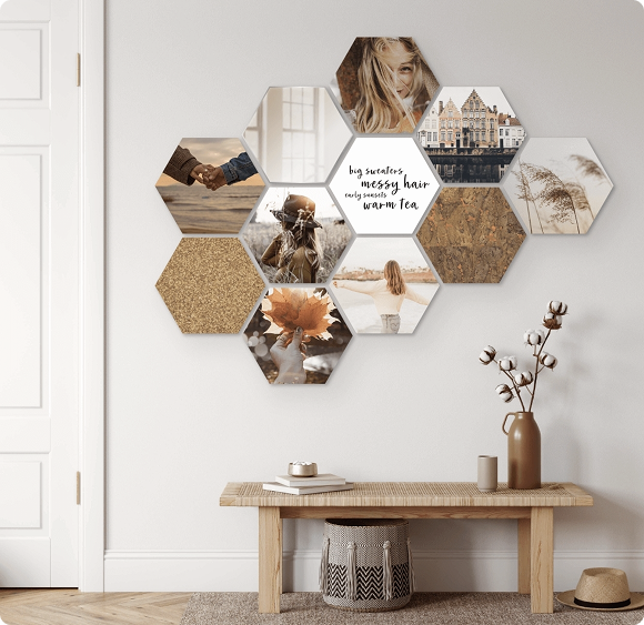 hexagon fototegels met herfst quote
